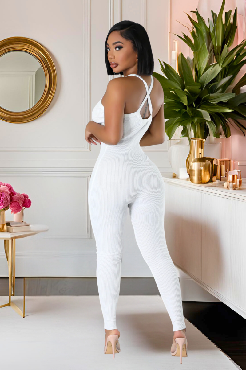 Sculpted in White Ribbed Jumpsuit