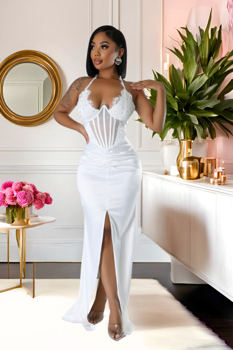 “All White Everything” Satin Corset Gown