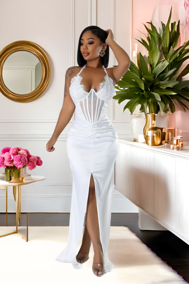 “All White Everything” Satin Corset Gown