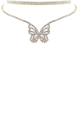 Rhinestone Butterfly Choker And Necklace Set
