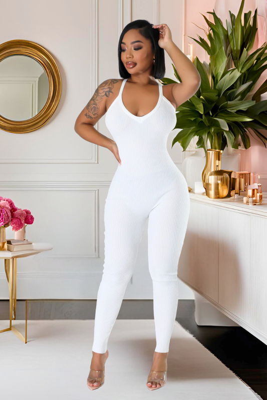 Sculpted in White Ribbed Jumpsuit