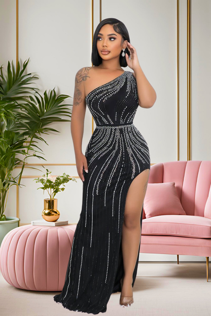 “Midnight Spotlight” One-Shoulder Gown