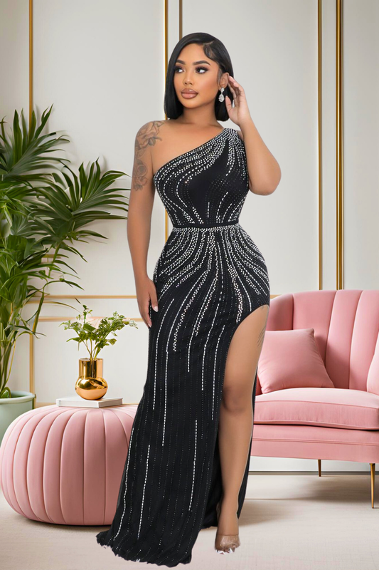 “Midnight Spotlight” One-Shoulder Gown