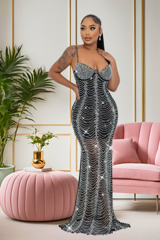 "Drippin’ in Diamonds" Sheer Rhinestone Gown