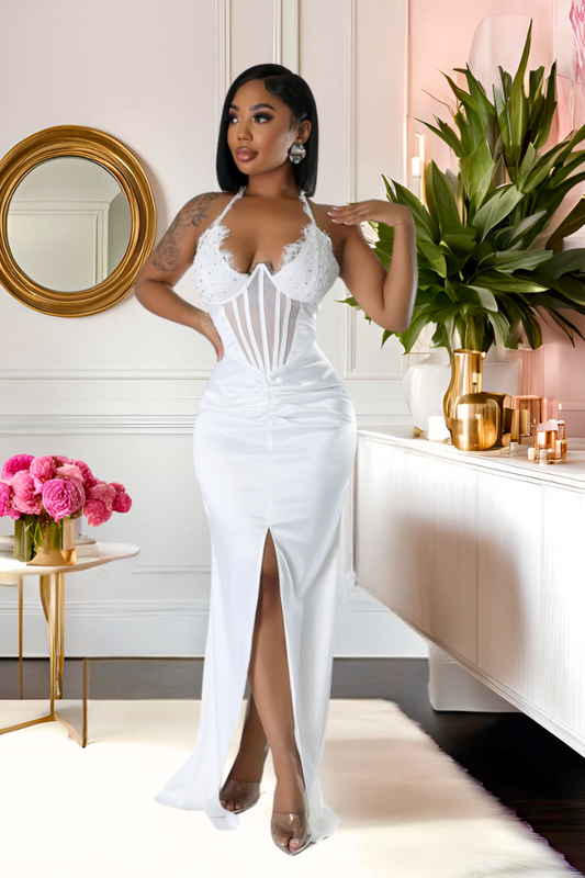 “All White Everything” Satin Corset Gown